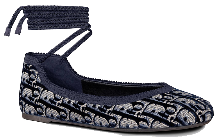 Lookbook (W) 디올 자수 네이비 블루 발레 플랫 슈즈 (Dior Poem Embroidered Navy Blue Ballet Flats) KCB690VOB_S56B