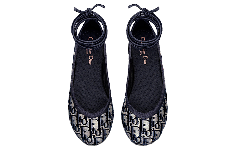 Shop (W) 디올 자수 네이비 블루 발레 플랫 슈즈 (Dior Poem Embroidered Navy Blue Ballet Flats) KCB690VOB_S56B