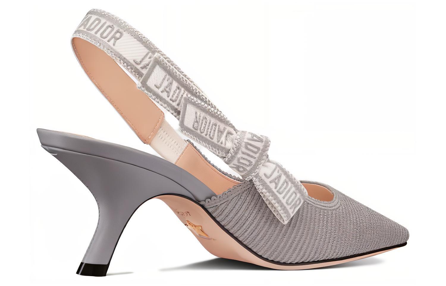 Shop (W) 迪奥灰色尖头棉质细高跟便鞋 KCP866EFR_S23G