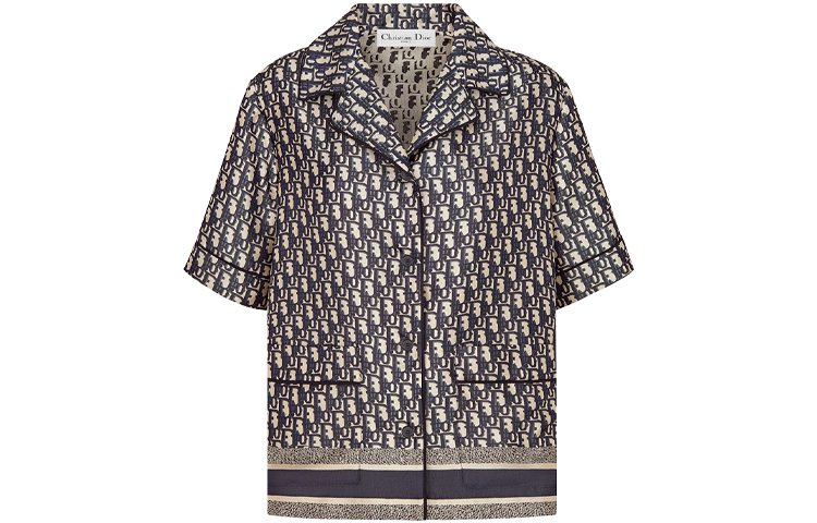 Order (W) DIOR Kemeja Pendek Sutra Twill Navy Blue. 121V46A6608-X5803