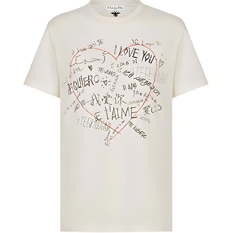 (Women) DIOR Quarter Collection Heart & Letter Graffiti Tee Off-White 053T03AA461-X0200