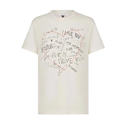 (Women) DIOR Quarter Collection Heart & Letter Graffiti Tee Off-White 053T03AA461-X0200