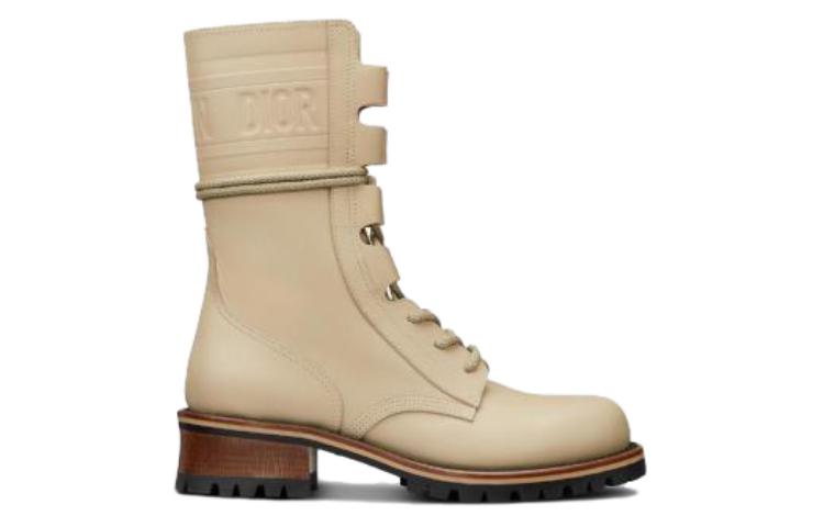 Order (W) Bottes à Lacets Dior Quest en Cuir Beige à Talons Chunky et Bout Rond. KDI668VEA_S16T