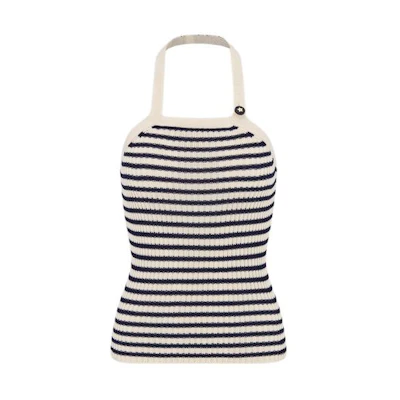 (Women) DIOR Riviera FW24 Striped Colorblock Button Knit Vest Women White 444T13AM779-X0853