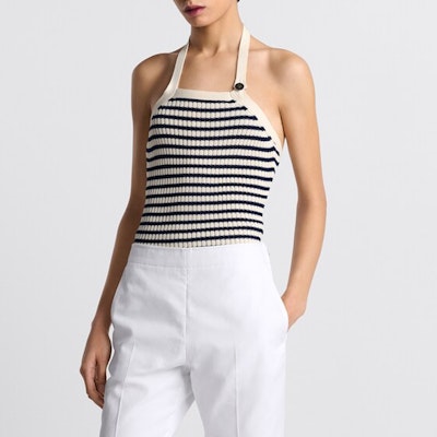 (Women) DIOR Riviera FW24 Striped Colorblock Button Knit Vest Women White 444T13AM779-X0853 Shop (Women) DIOR Riviera FW24 Striped Colorblock Button Knit Vest Women White 444T13AM779-X0853