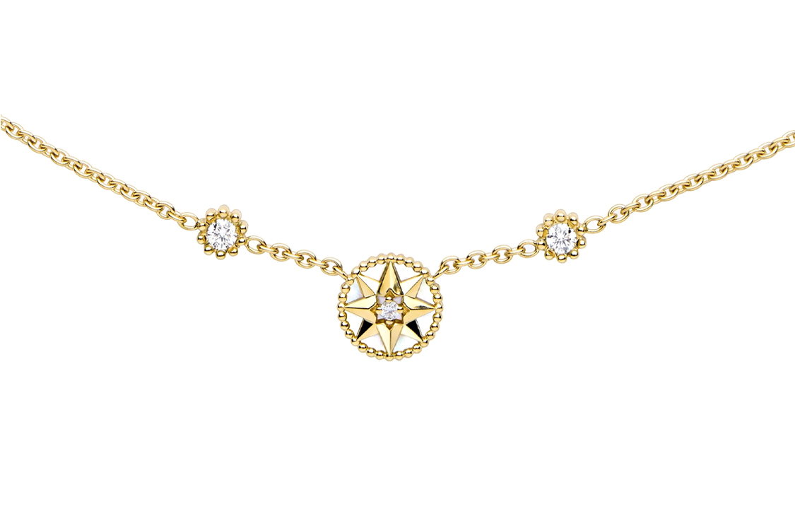 (Women) DIOR Rose Compass Necklace 18K Yellow Gold Diamond Mother-of-Pearl . JRDV95167-0000