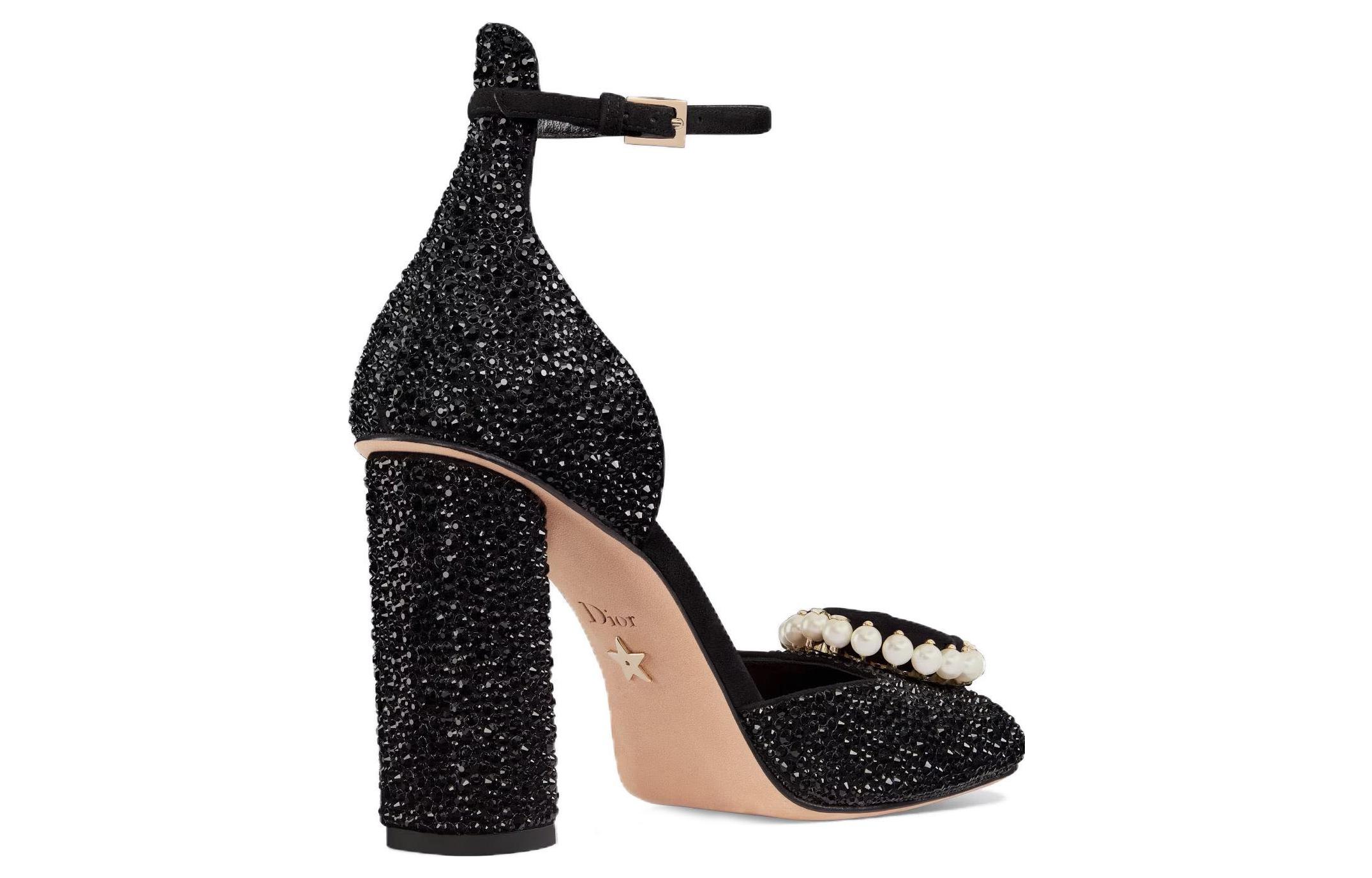 Shop (W) Dior Heels Kotak Kulit Mawar Block Nyaman 'Hitam' KCV159CST_S05X