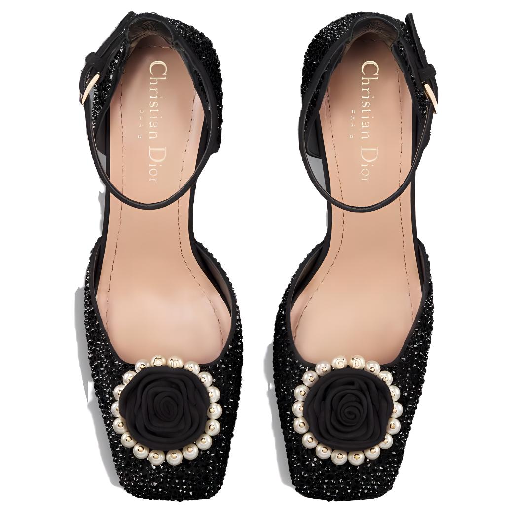 Purchase (W) Dior Heels Kotak Kulit Mawar Block Nyaman 'Hitam' KCV159CST_S05X