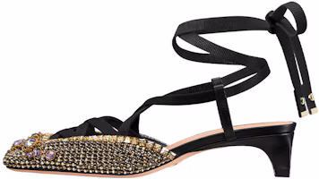 Buy (W) Dior Tacones Chunky de Satén con Cristales 4cm 'Negro Oro' KCV054OVE_S65P