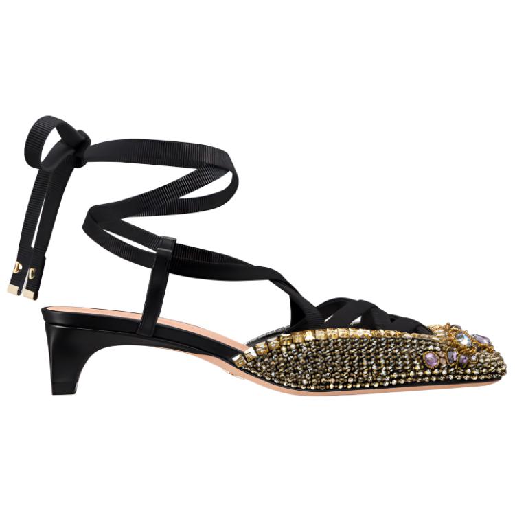 Order (W) Escarpins Dior Satin Ornés de Cristaux Talon Épais 4cm ''Noir Or'' KCV054OVE_S65P