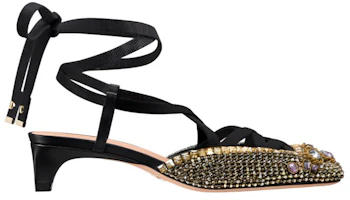 Order (W) Dior Tacones Chunky de Satén con Cristales 4cm 'Negro Oro' KCV054OVE_S65P