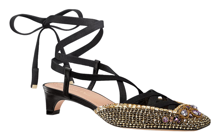 Lookbook (W) Escarpins Dior Satin Ornés de Cristaux Talon Épais 4cm ''Noir Or'' KCV054OVE_S65P