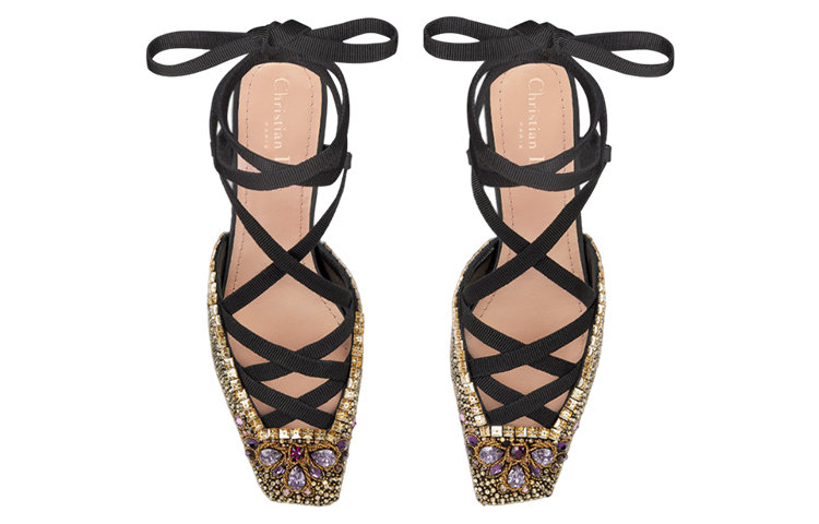 Shop (W) Escarpins Dior Satin Ornés de Cristaux Talon Épais 4cm ''Noir Or'' KCV054OVE_S65P