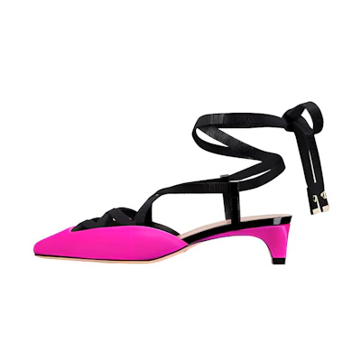 (W) Dior Satin Square Toe Lace-Up Chunky Heel 4cm 'Pink'