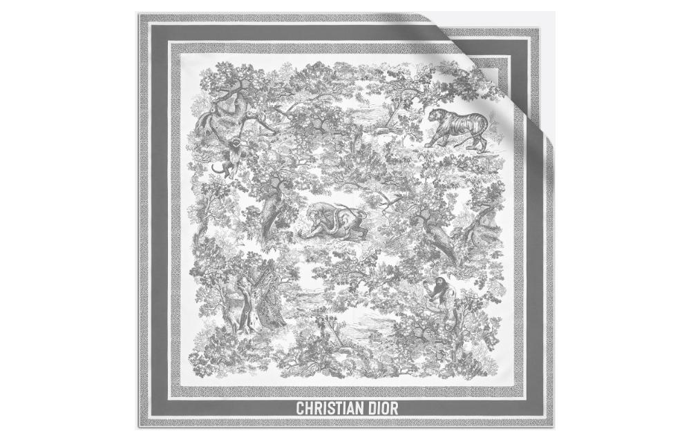 (Women) Dior Sauvage  Jouy Print Silk Scarf Ivory/Grey. 15JOU090I602-C805