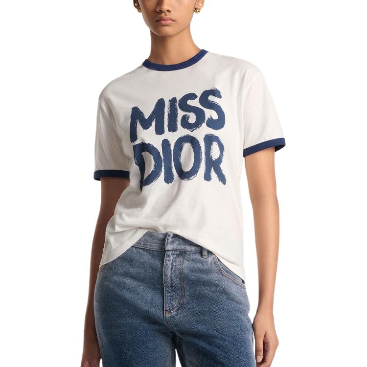 Shop (Women) DIOR Seven Tanabata FW24 Blue Logo Crewneck Casual  T-Shirt. 453T40A4554-X5805