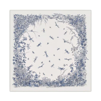(Women) DIOR Silk Scarf White with Logo Design. 44FLY090B610