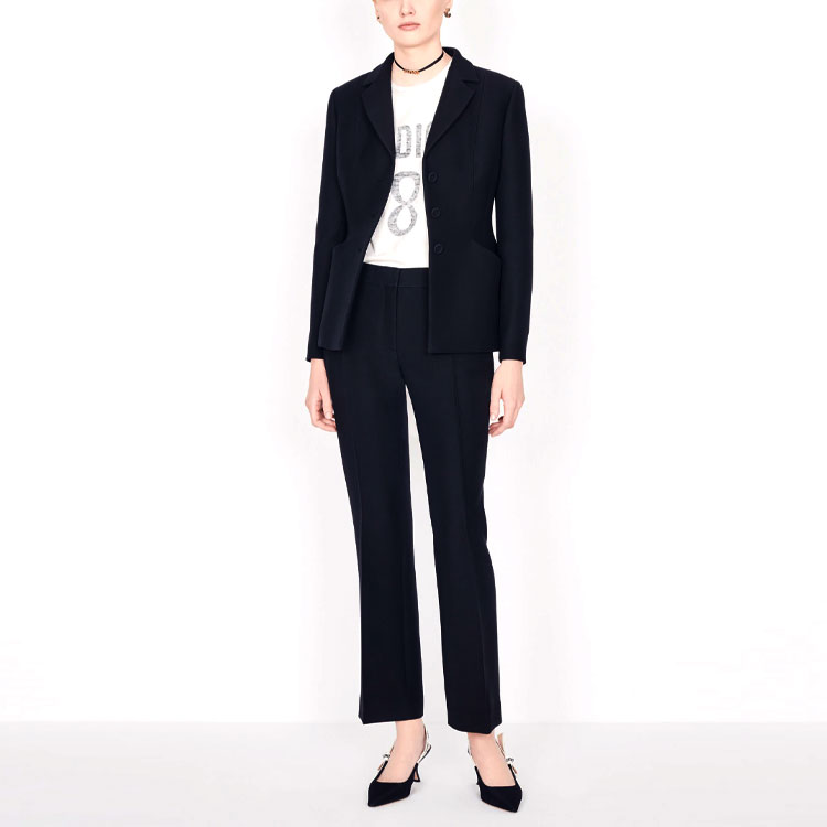 Shop (Women) DIOR Single-Breasted Blazer with Pockets Black 841V01A1166-X9000