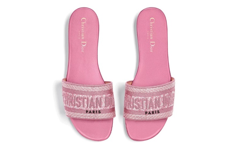 Shop DIOR 迪奧 套腳平跟一字拖鞋 女款 粉色