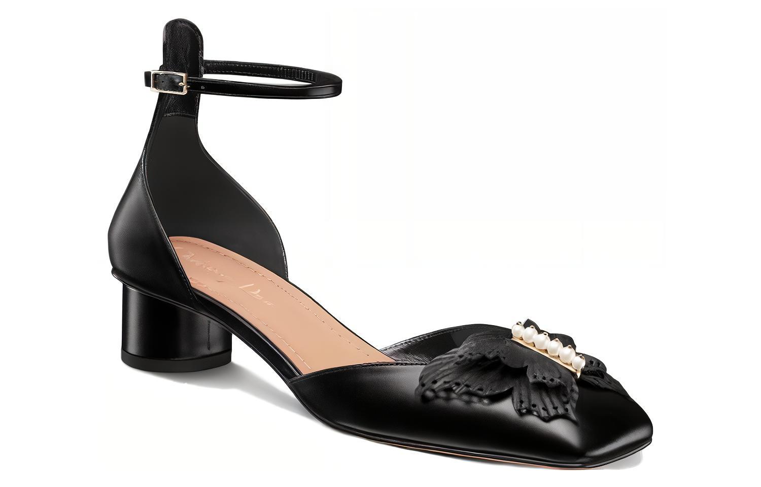 (W) Dior Square-Toe Buckle Chunky Heels 'Black' 圖 3