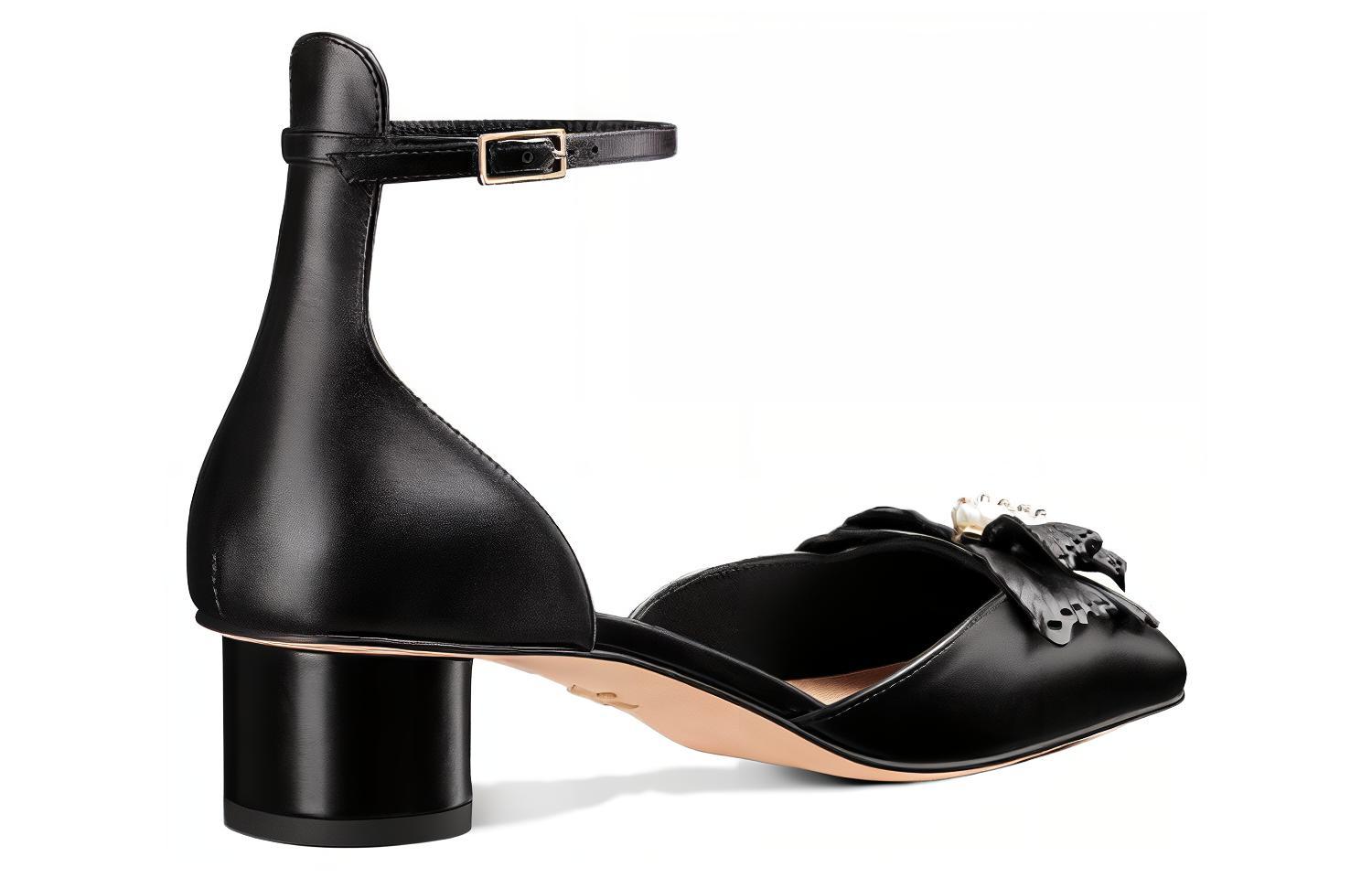 (W) Dior Square-Toe Buckle Chunky Heels 'Black' 圖 4