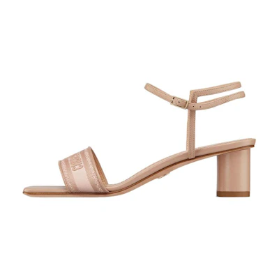 (W) Dior Square Toe Block Heel Sandals with Buckle 'Nude'