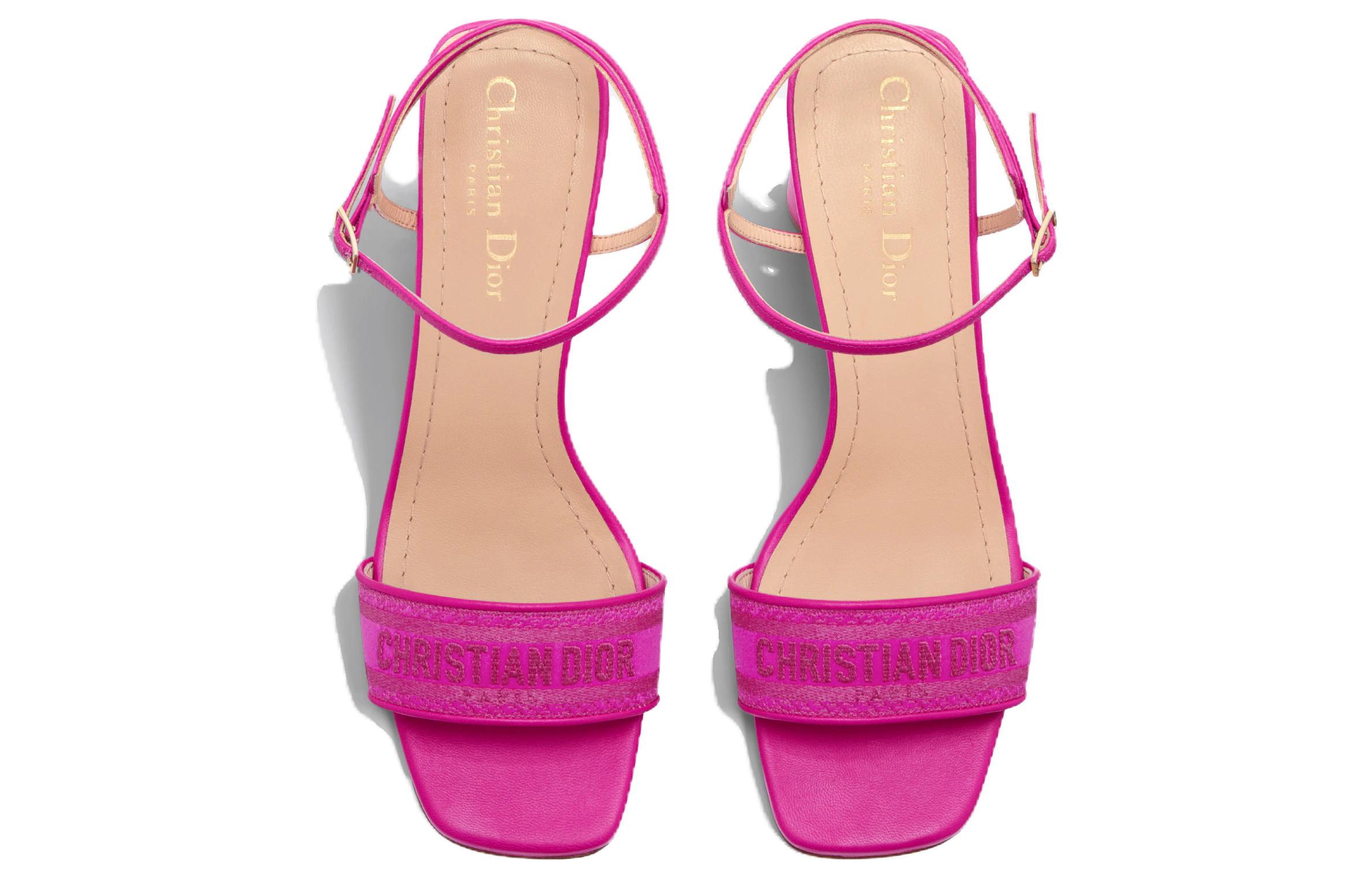 Shop (W) Dior Sandalia Tacón Grueso con Hebilla de 8cm 'Rosa' KCQ896ETL_S65P