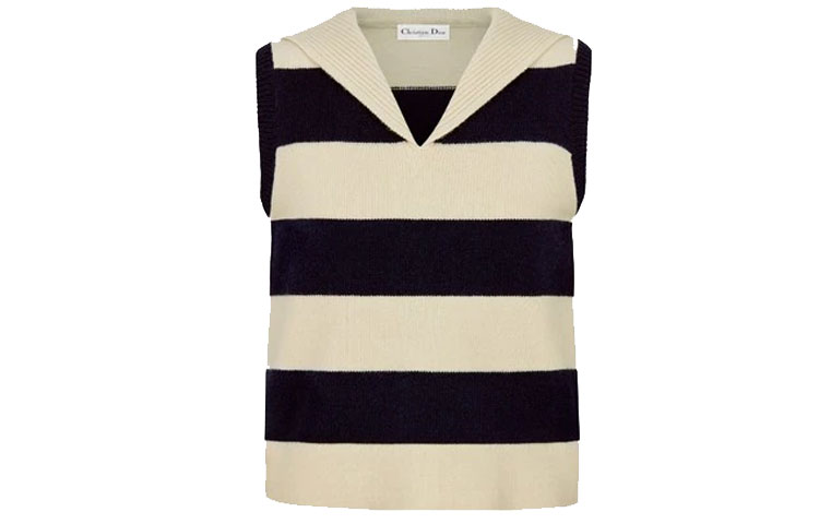 (Women) DIOR SS21 Christian Pattern Striped Sleeveless Wool Knit Top Women Off-White 144T51AM318-X5802