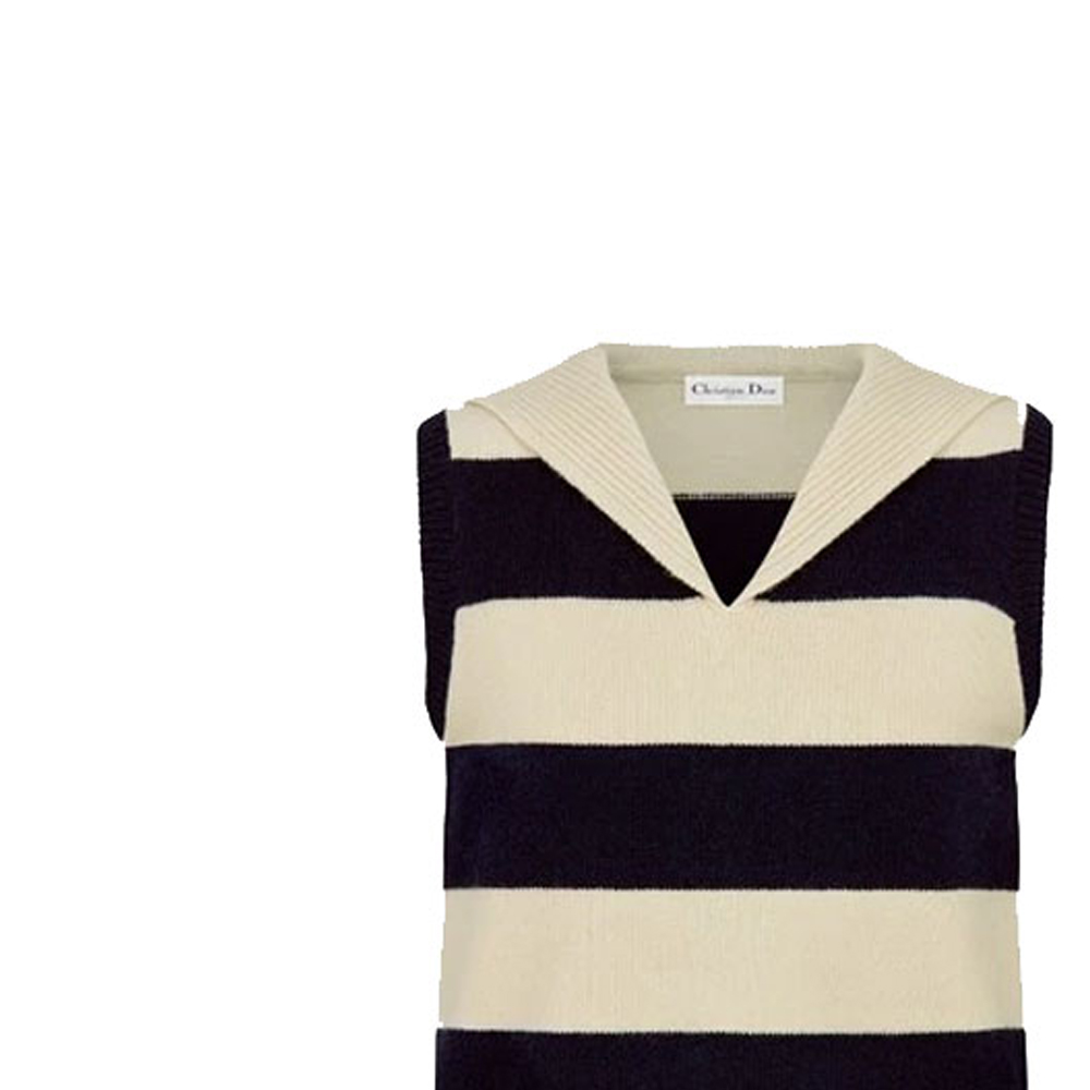 Sizing (W) 디올 SS21 크리스찬 패턴 스트라이프 민소매 울 니트 탑 우먼 오프 화이트 144T51AM318-X5802
