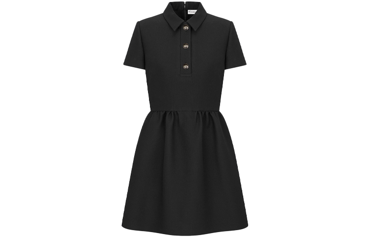 (Women) DIOR SS21 Slim-Fit A-Line Short Sleeve Dress Black 111R07A1166-X9000