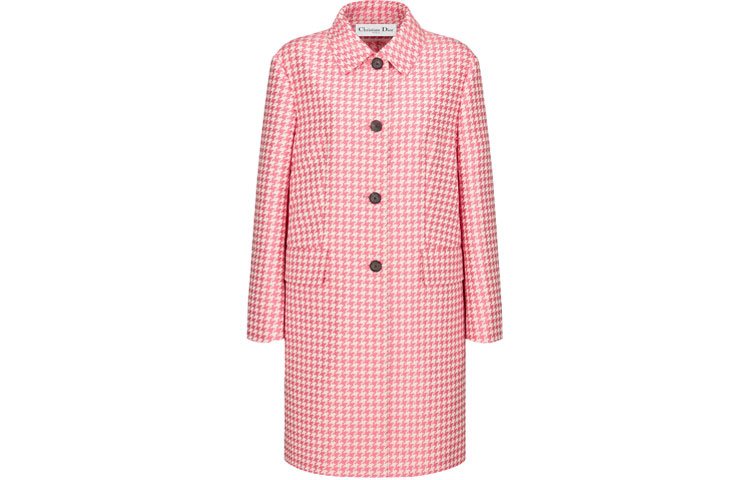 Order (Women) DIOR SS22  Houndstooth Jacquard Cotton-Blend Coat in Peony Pink. 211M59A3486-X4869
