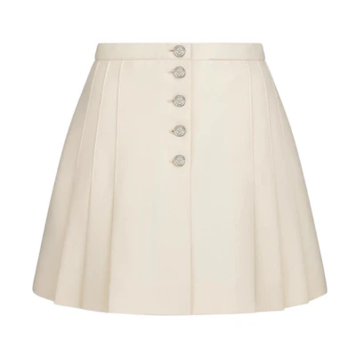 (Women) DIOR SS22 Solid Pleated Mini Casual Skirt Beige. 241J27A1166-X0200