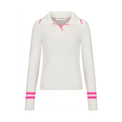 (Women) DIOR SS22 Striped Contrast Logo Knit Polo Shirt White. 224S08AM012-X4846