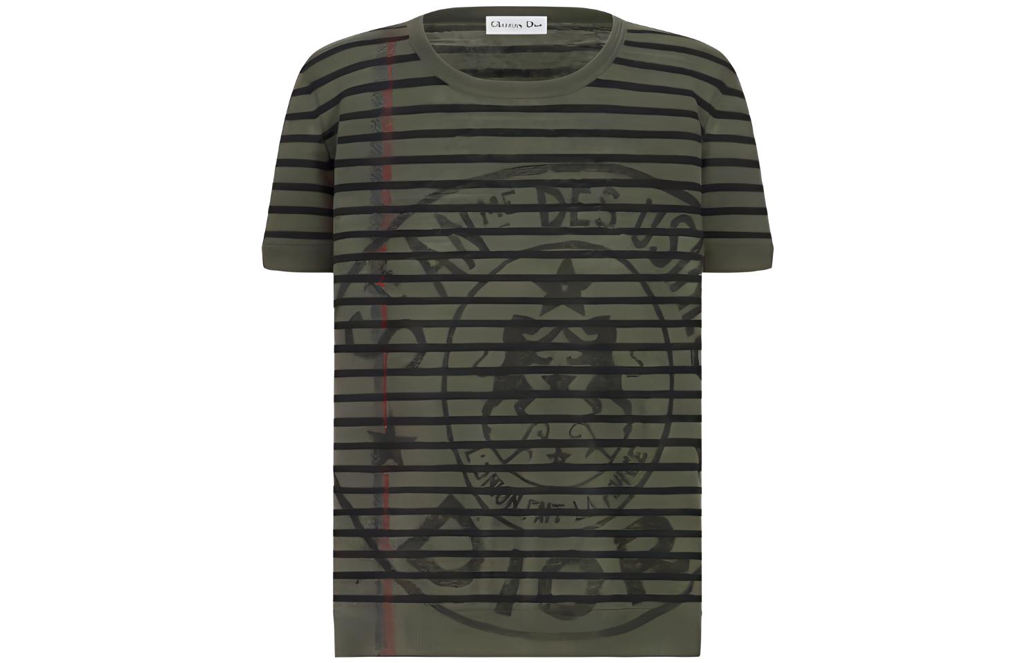 (Women) DIOR SS22  Striped Logo Pullover T-Shirt in Army Green. 244S28AM734-X6890