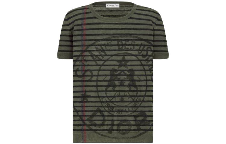 (Women) DIOR SS22  Striped Logo Pullover T-Shirt in Army Green. 244S28AM734-X6890 圖 2