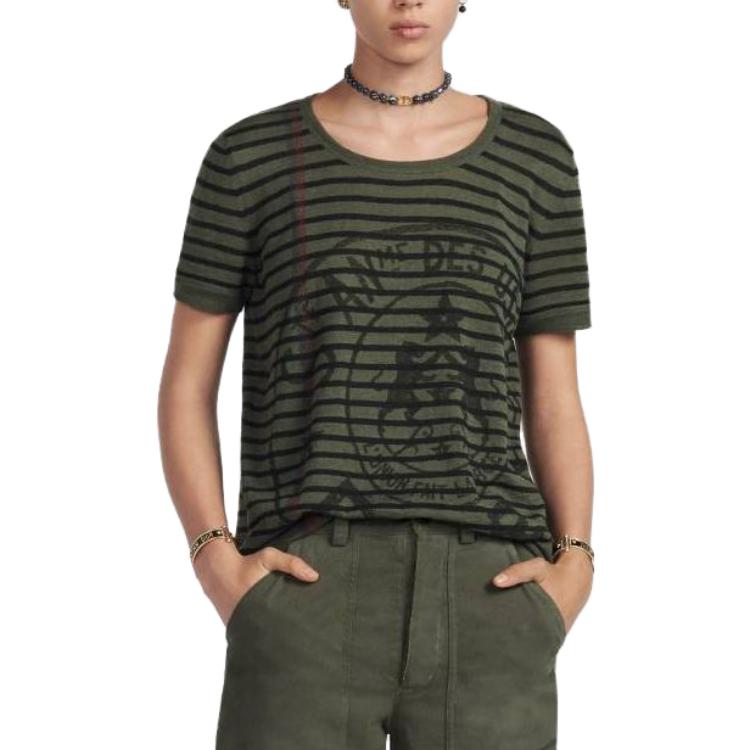 (Women) DIOR SS22  Striped Logo Pullover T-Shirt in Army Green. 244S28AM734-X6890 圖 4