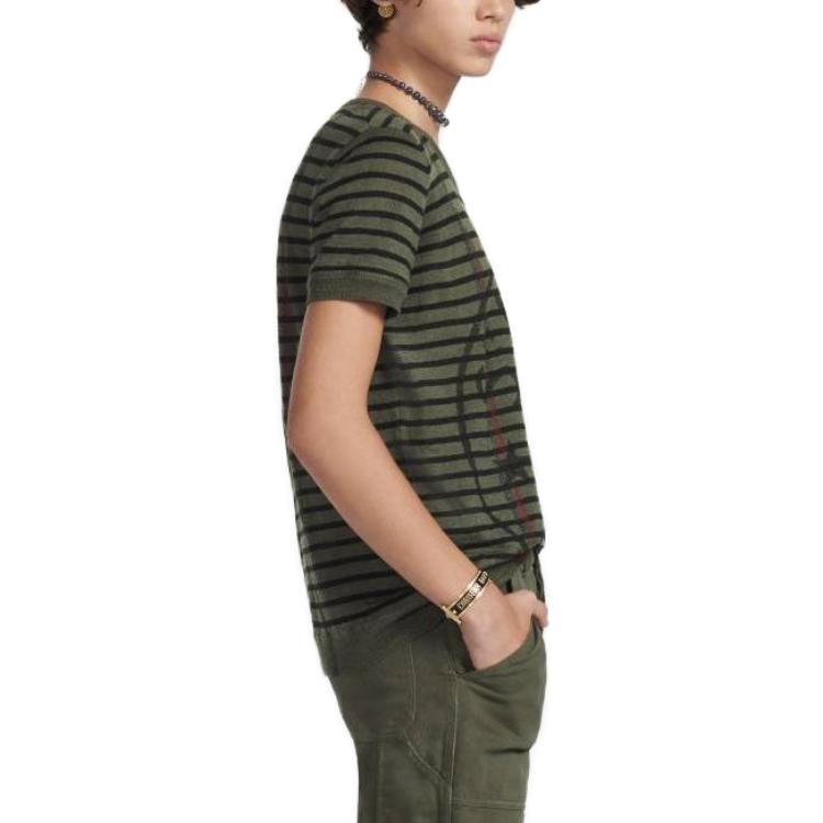 (Women) DIOR SS22  Striped Logo Pullover T-Shirt in Army Green. 244S28AM734-X6890 圖 6