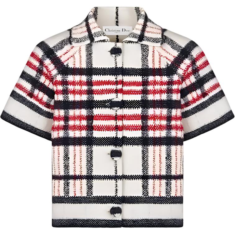(Women) DIOR SS22  White Checkered Short-Sleeve Button-Up Jacket 224V13AM706-X5832