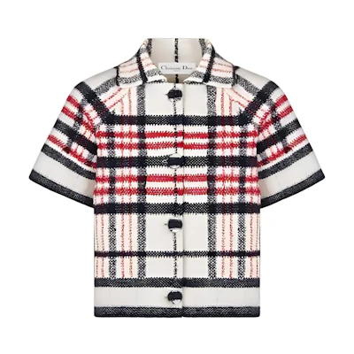 (Women) DIOR SS22 White Checkered Short-Sleeve Button-Up Jacket 224V13AM706-X5832