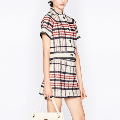 (W) DIOR SS22 Jaket Putih Kotak-Kotak Lengan Pendek Kancing Depan 224V13AM706-X5832 Sizing (W) DIOR SS22 Jaket Putih Kotak-Kotak Lengan Pendek Kancing Depan 224V13AM706-X5832