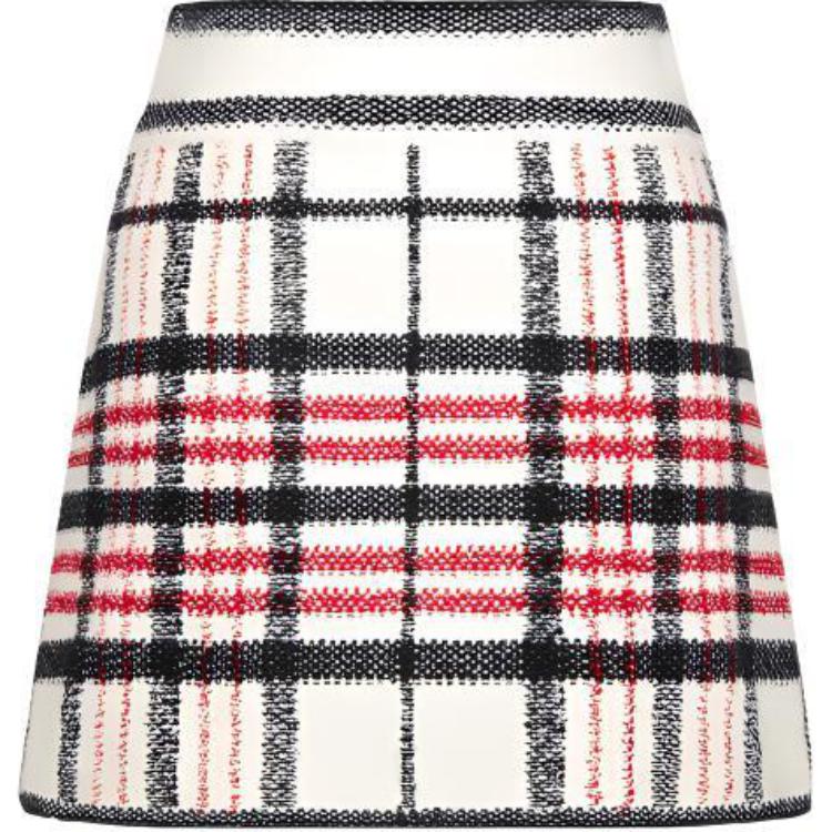 (Women) DIOR SS22 Beige Plaid A-Line Skirt  Casual Chic Short Skirt 224J03AM706-X5832