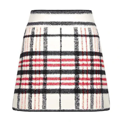 (Women) DIOR SS22 Beige Plaid A-Line Skirt Casual Chic Short Skirt 224J03AM706-X5832