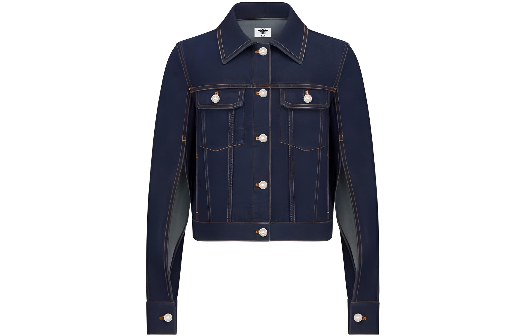 (Women) DIOR SS22 Contrast Stitch Denim Jacket Women’s Blue. 312V18A3554-X5549