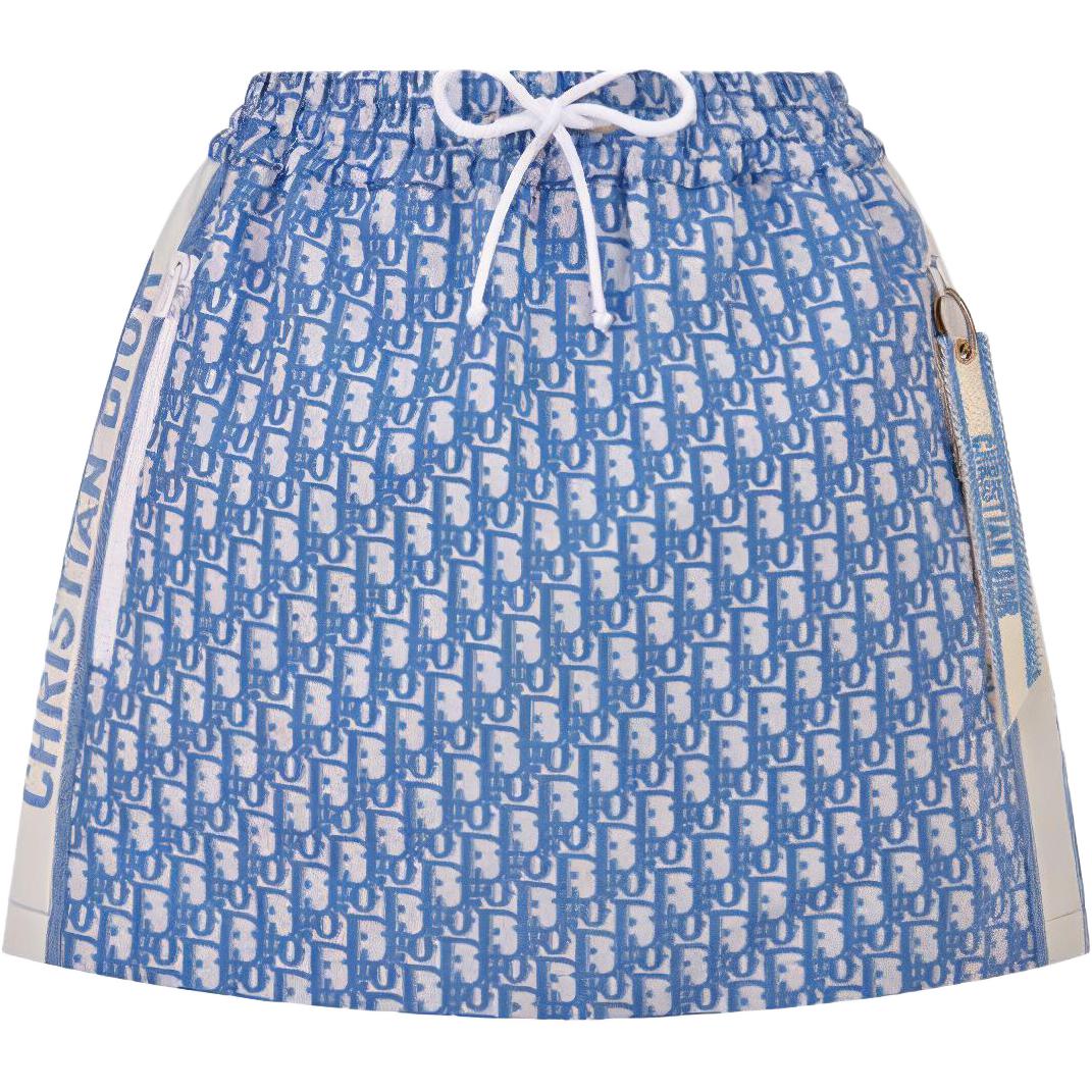 (Women) DIOR SS22 Logo Print Drawstring Mini Casual Skirt Women in Cornflower Blue. 147J42A2970-X5870