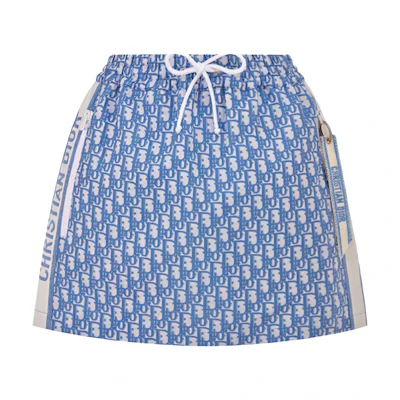 (Women) DIOR SS22 Logo Print Drawstring Mini Casual Skirt Women in Cornflower Blue. 147J42A2970-X5870