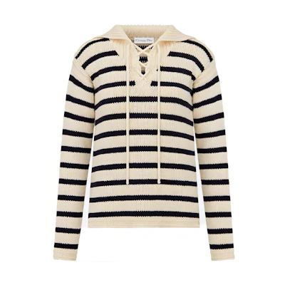 (Women) DIOR SS22 Striped Cashmere Cotton Knit Pullover Sweater - Off White. 214S27AM714-X0861