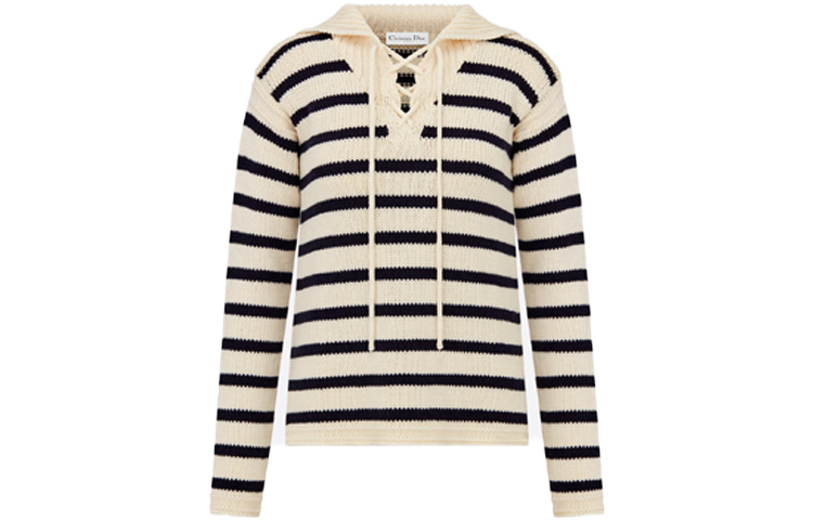 Order (W) DIOR SS22 스트라이프 캐시미어 코튼 니트 풀오버 스웨터 - 오프 화이트. 214S27AM714-X0861