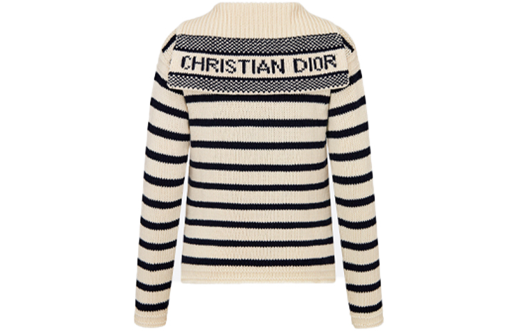 Lookbook (W) DIOR SS22 스트라이프 캐시미어 코튼 니트 풀오버 스웨터 - 오프 화이트. 214S27AM714-X0861
