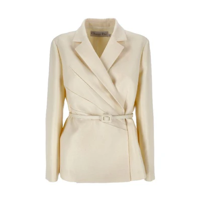 (Women) DIOR SS23 Beige Belted Long-Sleeve Jacket. 211V26A1212X-0200