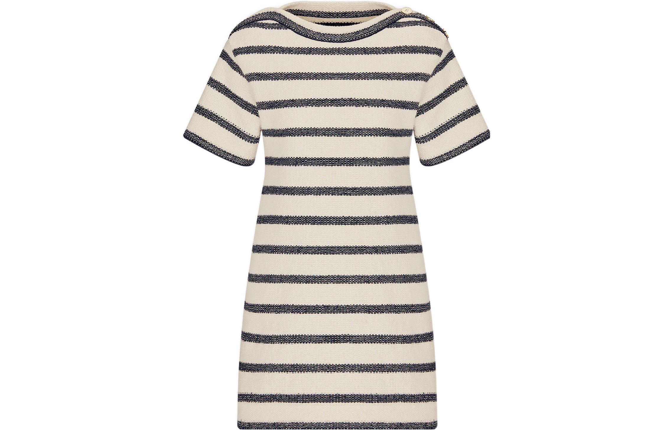 (Women) DIOR SS23  Beige Striped Logo Short Sleeve Dress. 314R14AM726-X5855